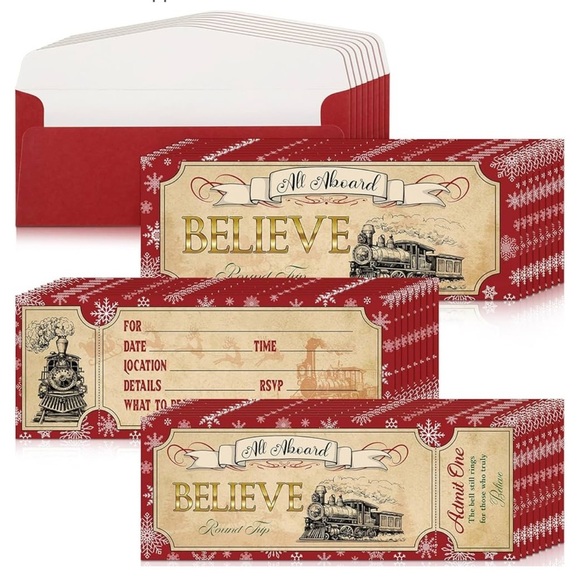 🆕 60 Pcs Christmas Train Believe Ticket Invitations - Picture 1 of 6